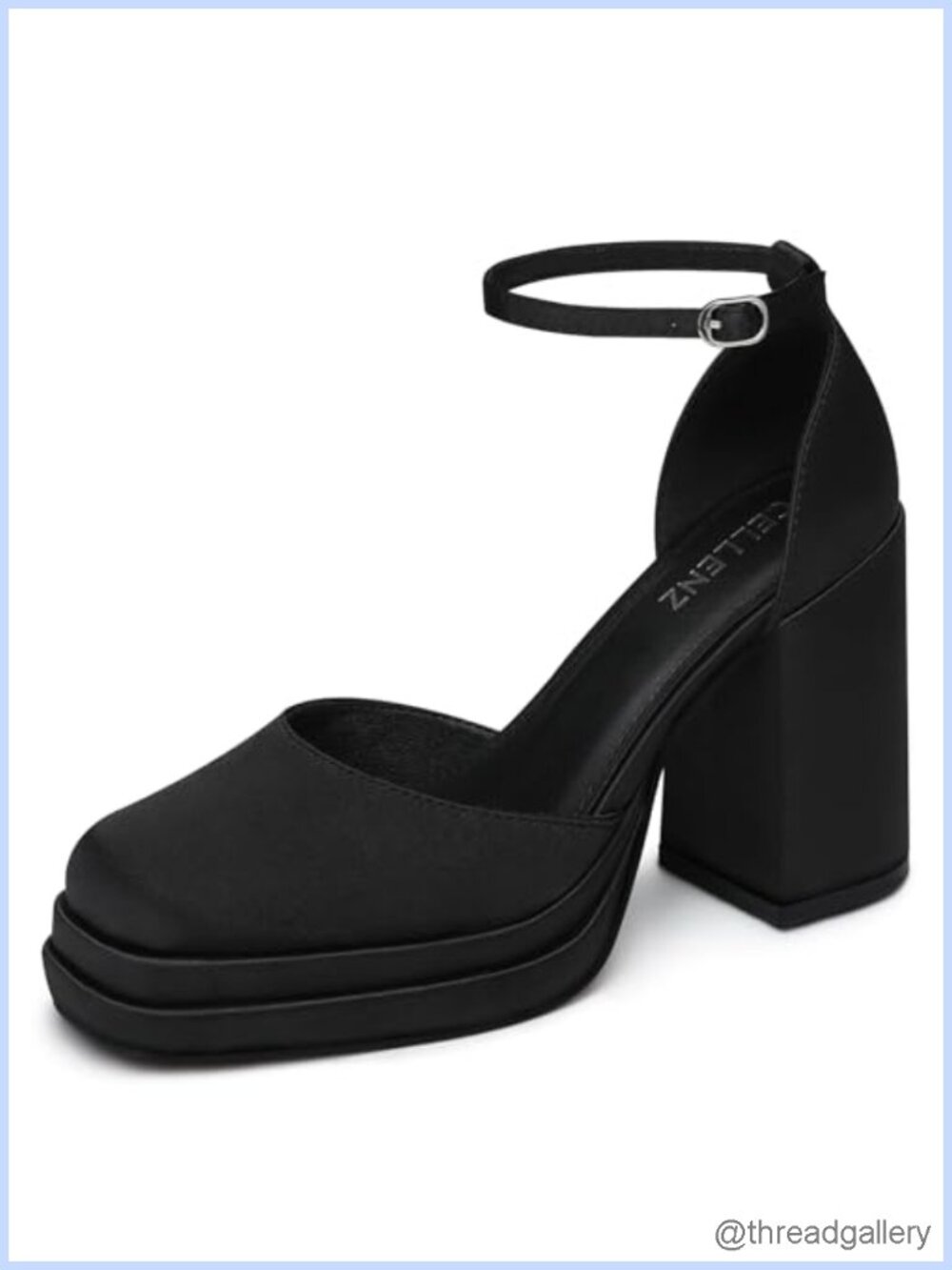 Women Chunky High Heels Comfortable Platform Dress Pumps Square Toe Ankle Strap
